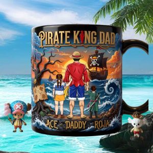 One Piece Anime Pirate King Dad Custom Name Luffy Family Gift Ceramic Mug