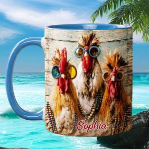 Personalized Chicken Lover Gift Custom Name Funny Retro Artistic Triple Chicken Ceramic Mug