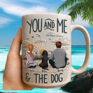 Personalized Couple Dog Owner Custom Names Sunset Mountain Romantic Gift Ceramic Ceramic Mug