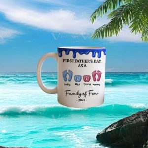 Personalized First Father's Day Gift 2026 Family of Four Custom Baby Names Keepsake Mug