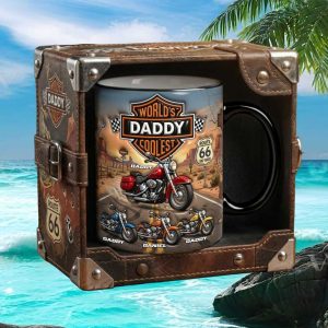Personalized Route 66 World Coolest Daddy Motorcycle Biker Theme Father Day Gift Ceramic Mug