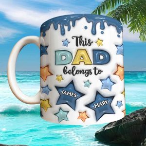 Personalized This Dad Belongs To Custom Names Father's Day Star Pattern Ceramic Mug