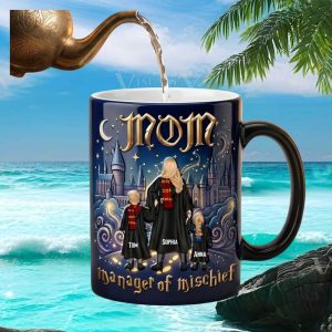 Personalized Wizard Theme Mom Manager of Mischief Family Magical Fantasy Gift Ceramic Ceramic Mug