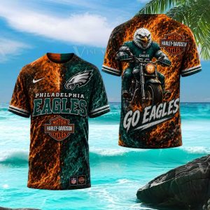Philadelphia Eagles Harley Davidson Style Biker Flaming T Shirt