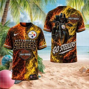 Pittsburgh Steelers Harley Davidson Style Biker Flaming T Shirt Pittsburgh Steelers Harley Davidson Style Biker Flaming T Shirt