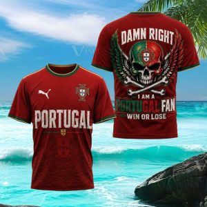 Portugal Soccer Fan Skull Winged Patriotic Graphic T Shirt