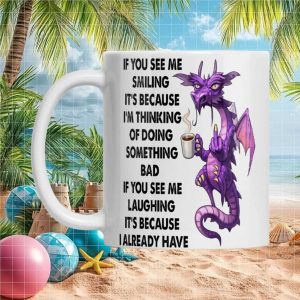Purple Dragon Smiling Doing Something Bad Sarcastic Fantasy Creature Gift for Her Ceramic Mug