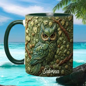 Sabrina Personalized Owl Nature Forest Themed Embossed Artistic Home Decor Gift Ceramic Mug