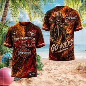 San Francisco 49ers Harley Davidson Style Biker Flaming T Shirt San Francisco 49ers Harley Davidson Style Biker Flaming T Shirt