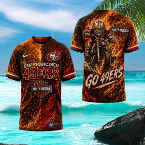 San Francisco 49ers Harley Davidson Style Biker Flaming T Shirt