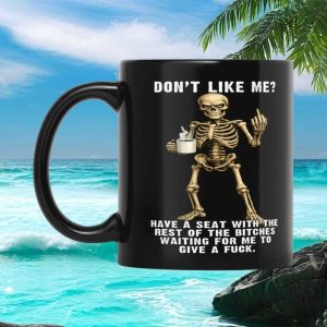 Sarcastic Skeleton Holding Ceramic Middle Finger Funny Rude Attitude Gift Idea Mug