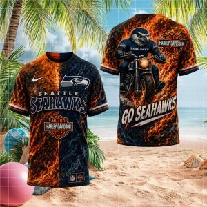 Seattle Seahawks Harley Davidson Style Biker Flaming T Shirt Seattle Seahawks Harley Davidson Style Biker Flaming T Shirt