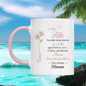 To My Daughter French Mother's Day Gift Flower Bouquet From Mom Personalized Keepsake Mug