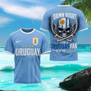 Uruguay Soccer Fan Skull Grunge Style T Shirt