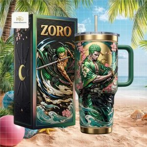 Roronoa Zoro One Piece Samurai Art Floral Stainless Steel Tumbler Roronoa Zoro One Piece Samurai Art Floral Stainless Steel Tumbler