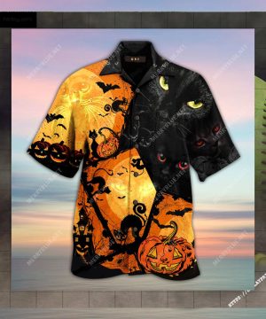 Black Cat Halloween Unisex Hawaiian Shirt