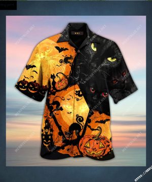 Black Cat Halloween Unisex Hawaiian Shirt
