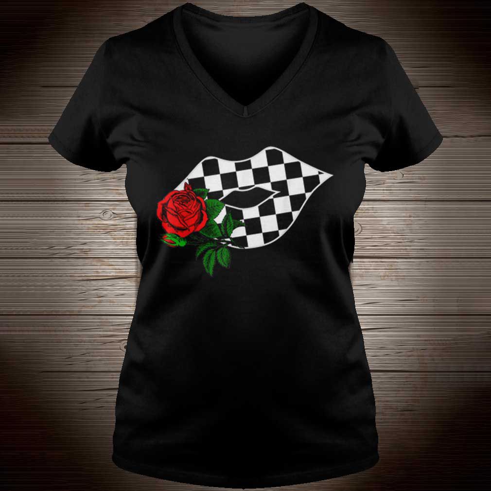 Checkered Lips Kiss Plaid Red Rose Flower Racing Girls Tee