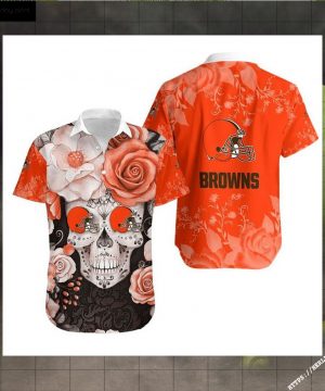 Cleveland Browns Skull NFL Gift For Fan Hawaiian Graphic Print Short Sleeve Hawaiian Shirt