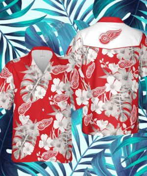 Detroit Red Wings NHL Hawaii Floral Hawaii Shirt Fireball Button Hawaiian Shir 3