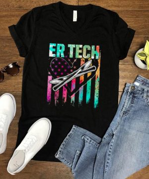 ER Technician Emergency Room Tech Heart Colorful Usa Flag T Shirt