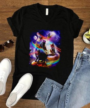 Galaxy Laser Space Cat On Burger Pizza Donut Ice Cream T Shirt