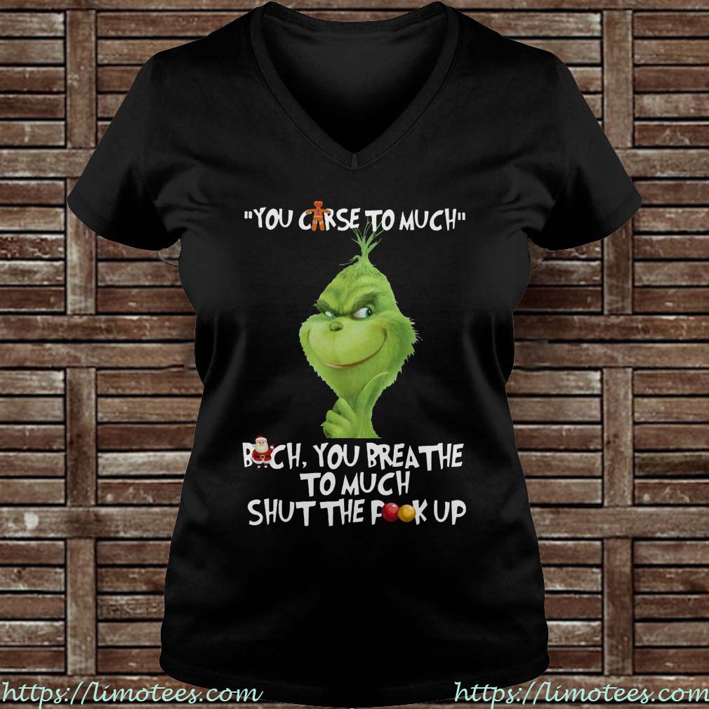 Grinch You Carse Too Much Bach You Breathe Too Much Christmas Ladies V-neck
