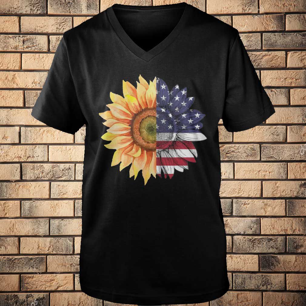 Half Sunflower And American Flag T-