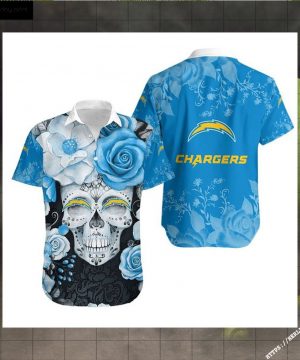Los Angeles Chargers Skull NFL Gift For Fan Hawaiian Graphic Print Short Sleeve Hawaiian Shirt