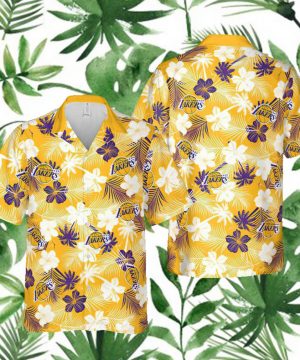 Los Angeles Lakers NBA Hawaii Floral Hawaii Shirt Fireball Button Hawaiian Shirt Summer shirt 2