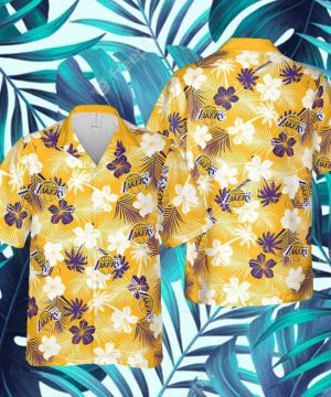 Los Angeles Lakers NBA Hawaii Floral Hawaii Shirt Fireball Button Hawaiian Shirt Summer shirt 3