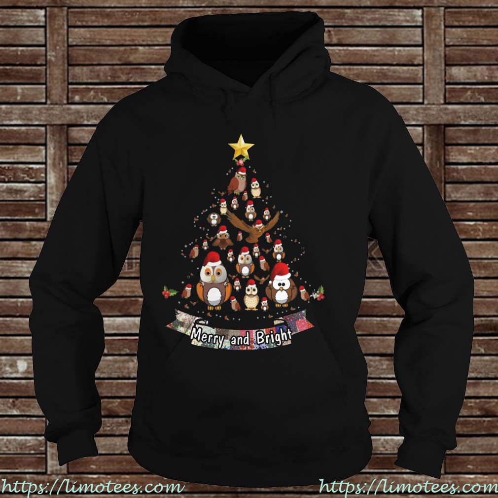 Merry And Bright Owl Christmas Tree Hoodie