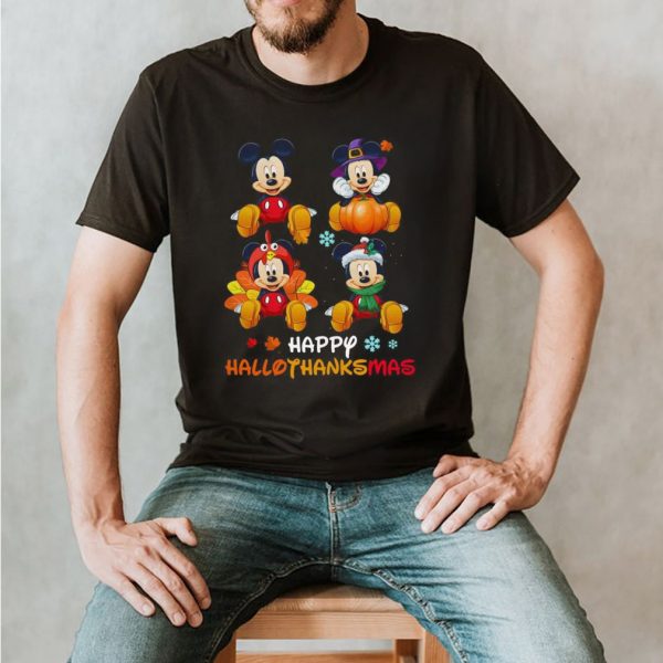 Mickey Mouse Disney Halloween And Merry Christmas Happy Hallothanksmas shirt