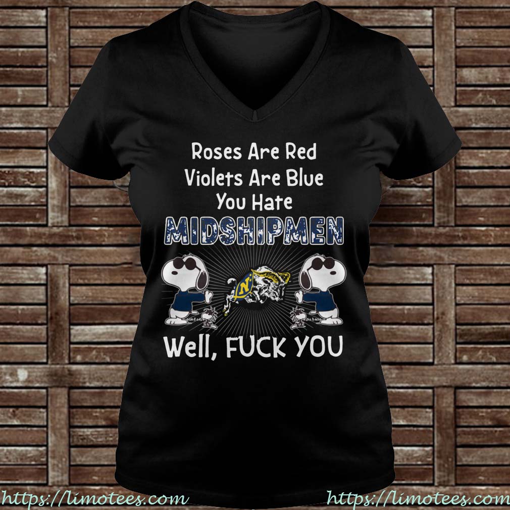 Navy Midshipmen Shirts Roses Red Violets Blue Ladies V-neck