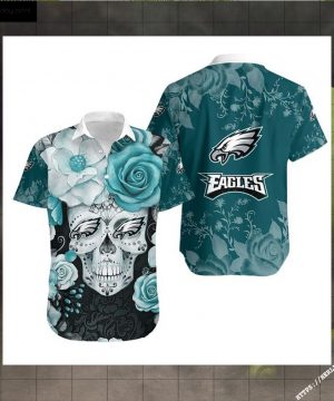 Philadelphia Eagles Skull NFL Gift For Fan Hawaiian Graphic Print Short Sleeve Hawaiian Shirt (2)