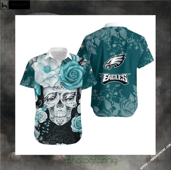 Philadelphia Eagles Skull NFL Gift For Fan Hawaiian Graphic Print Short Sleeve Hawaiian Shirt