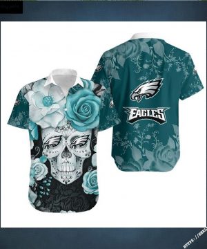 Philadelphia Eagles Skull NFL Gift For Fan Hawaiian Graphic Print Short Sleeve Hawaiian Shirt