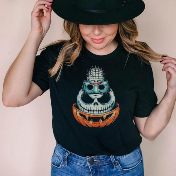 Pinhead Jason Voorhees Jack Skeleton and Pumpkin Halloween shirt