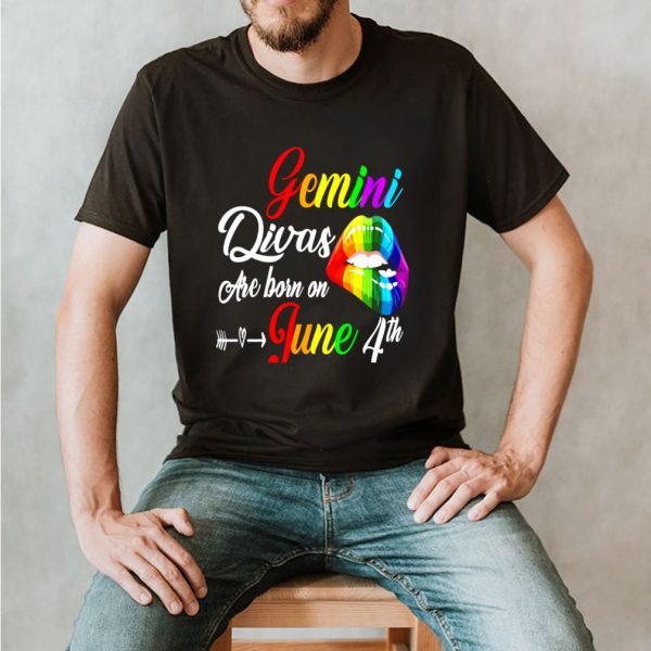 Rainbow Lips Divas Are Born On June 4th Gemini Girl Birthday shirt