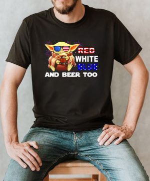 Red white blue and beer too yoda firework 4th of July independence day shirt