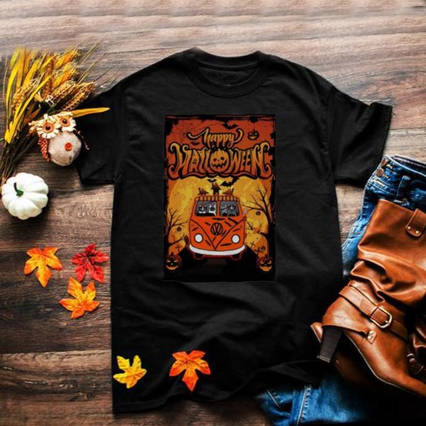Cat hippie car happy Halloween shirt