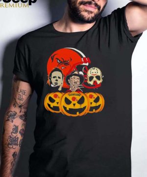 Halloween Horror Movie Pumpkin and Jason Voorhees And Freddy Krueger Cleveland Browns shirt