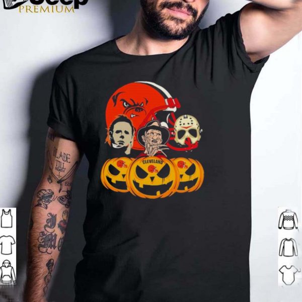 Halloween Horror Movie Pumpkin and Jason Voorhees And Freddy Krueger Cleveland Browns shirt