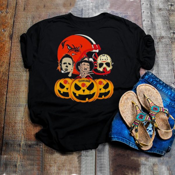 Halloween Horror Movie Pumpkin and Jason Voorhees And Freddy Krueger Cleveland Browns shirt