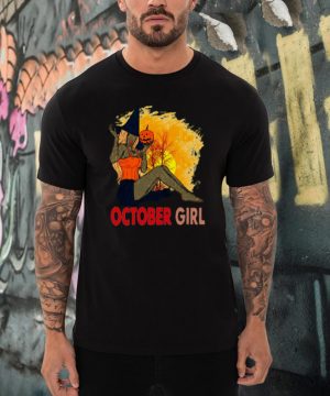 Halloween October Girl Pumpkin Witch Hat Sunset T shirt