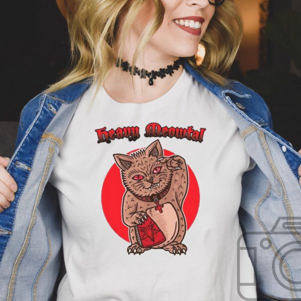 Heavy Meowtal Metal Lucky Cat Hail Satan Kitten Rock Music T shirt