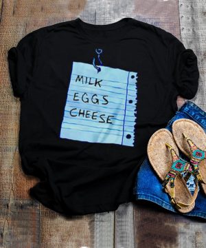 Milk eggs cheese floating shopping shirt