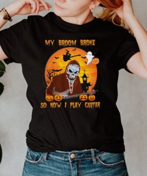 Skeleton My Broom Broke So Now I Play Guitar Halloween shirt