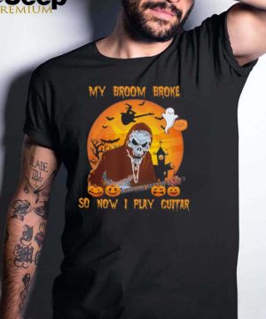 Skeleton My Broom Broke So Now I Play Guitar Halloween shirt