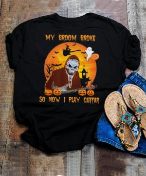 Skeleton My Broom Broke So Now I Play Guitar Halloween shirt